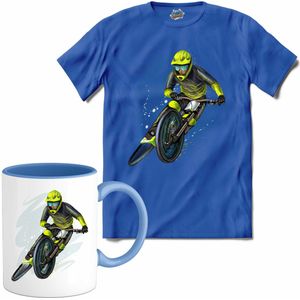 BMX Fiets Freestyle | Mountainbike sport kleding - T-Shirt met mok - Unisex - Royal Blue - Maat L
