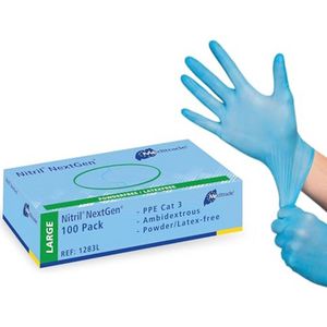Extreem Rekbare Nitril Onderzoek- en Beschermhandschoenen - Poedervrij, Niet Steriel, Maat L, Blauw (100 Stuks)