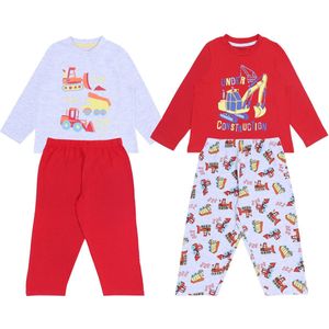 2 x Grijs-rode pyjama met graafmachines / 122