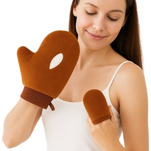 2-delige Zelfbruiningshandschoen Set – Herbruikbare Fluwelen Applicatiehandschoenen voor Zelfbruiner & Bodylotion – Zacht, Streepvrij & Wasbaar – Voor Gezicht & Lichaam – Bruin