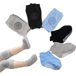 Green Glow - Babykniebeschermers en antislip babysokken set voor kruipen - 6 paar - Zwart, blauw, grijs - Uniseks - Voor baby's 0-24 maanden