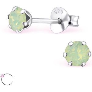 Aramat jewels ® - Kinder oorbellen rond swarovski elements kristal 925 zilver opaal chrysoliet 4mm