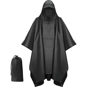 Regenponcho voor heren, waterdicht, 210T Oxford waterdicht, regenjas voor heren, regenponcho, festival, fietsen, wandelen, 3-in-1, regencoat met capuchon, voor kamperen, vissen, zwart