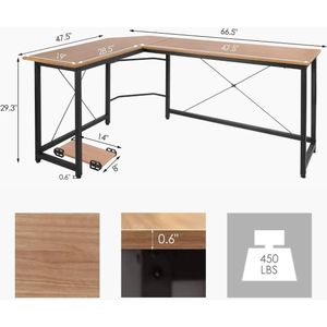 Gaming Bureau - Gaming Desk - Gaming Tafel - Computertafel - Computer bureau - 190x120x75cm – Hoekbureau in Houtkleur – Ruim Computerbureau voor Gaming, Studeren of Thuiswerken