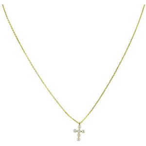 Silventi 9NBSAM-G190199 Gouden Ketting - Dames - Kruis - Parel - 9,5 x 7,3 mm - Ankerschakel - 38 + 2,5 + 2,5 cm - 14 Karaat - Goud