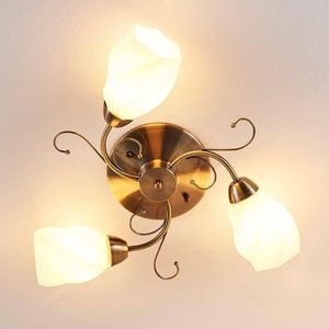 Lindby - plafondlamp - 3 lichts - glas, metaal - H: 18 cm - E14 - wit, klassiek messing
