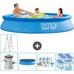 Intex Rond Opblaasbaar Easy Set Zwembad - 305 x 61 cm - Blauw - Inclusief Pomp Afdekzeil - Onderhoudspakket - Filters - Ladder