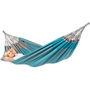 Luilak 2 persoons hangmat - 100% Katoen - 350x160cm - 160kg draagkracht - binnen & buiten - Blauw, Grijs, Groen