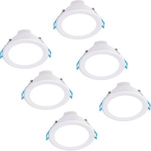 Ledvion - 6X LED Downlight Inbouwspot Wit Ø69mm (5W, 4000K, IP20, 120°, RVS) Geïntegreerd LED, 2 Jaar Garantie, Incl. Lasklem