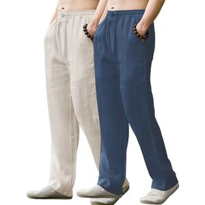 Nivard Linnen Broek Heren - Zomerbroek - Volwassenen - Lange Broek - Pantalon - Strandbroek - Zomer - Ibiza Stijl - Khaki & Marineblauw - Maat S