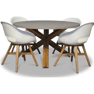 BUITEN living Nancy/Karlstad wit dining tuinset 5-delig | betonlook | 135cm rond | 4 personen