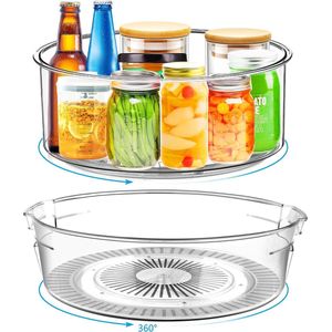 2 stuks draaitafel kruidenrek koelkast keukenkastorganizer 24 cm en 28 cm Lazy Susan 360° draaibaar draaibare bordenorganizer transparant