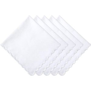 Handkerchiefs - Set van 6 kleine witte katoenen zakdoeken met golvende rand - Huwelijkscadeau - 30cm - Wit