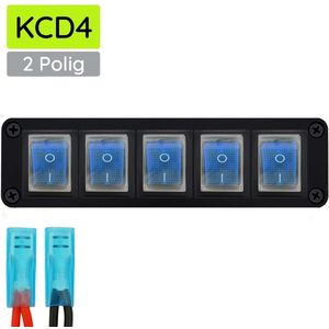 ProRide Wipschakelaar ON-OFF KCD4 - 2 Polig - 250V/16A - Inbouwpaneel 5-voudig - Met kabel en kapje - Blauw
