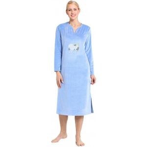 Geborduurd fleece nachthemd, halflang