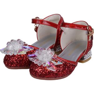 Assepoester - Elsa Anna - Belle - Frozen Prinsessen schoenen - Rood maat 25 - voor bij je Prinsessenjurk - Inclusief Kroon + Toverstaf + (Elleboog) Handschoenen
