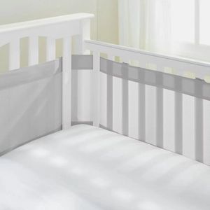 Buxibo - Baby Bed Omrander - Bedbumper - Hoofdbeschermer - Set van 2 - 340x30cm & 160x30cm - Grijs