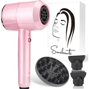 Sansbeauté® Föhn met Diffuser – Ionische Haardroger – Borstel - Reisföhn - 3 Opzetstukken - Krullen – Coolshot – 3 Standen – Haarföhn met Diffuser – Hair Dryer - 2000W - Pink
