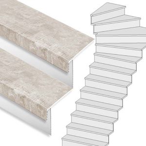 Traprenovatie set - 1 kwart draai - 13 treden SPC toplaag Beton Taupe incl. witte stootborden