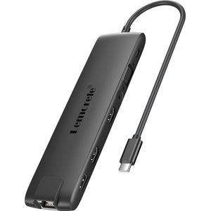 Lemorele TC96 USB-C 13-in-1 Docking Station - Dual HDMI, VGA, USB 3.1, Ethernet, SD/TF, Audio & 100W PD Opladen