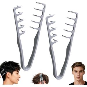 2 stuks - Structuurkam - Volumizing Styling Kam - Unisex Haarscheiding en Pony Bedekkende Kam - Hoge Kroon Tool - Breedgetande Kam - Grijs - Creëert Volumizing Gelaagde Kapsels - ABS Plastic Pony Scheidingsaccessoire