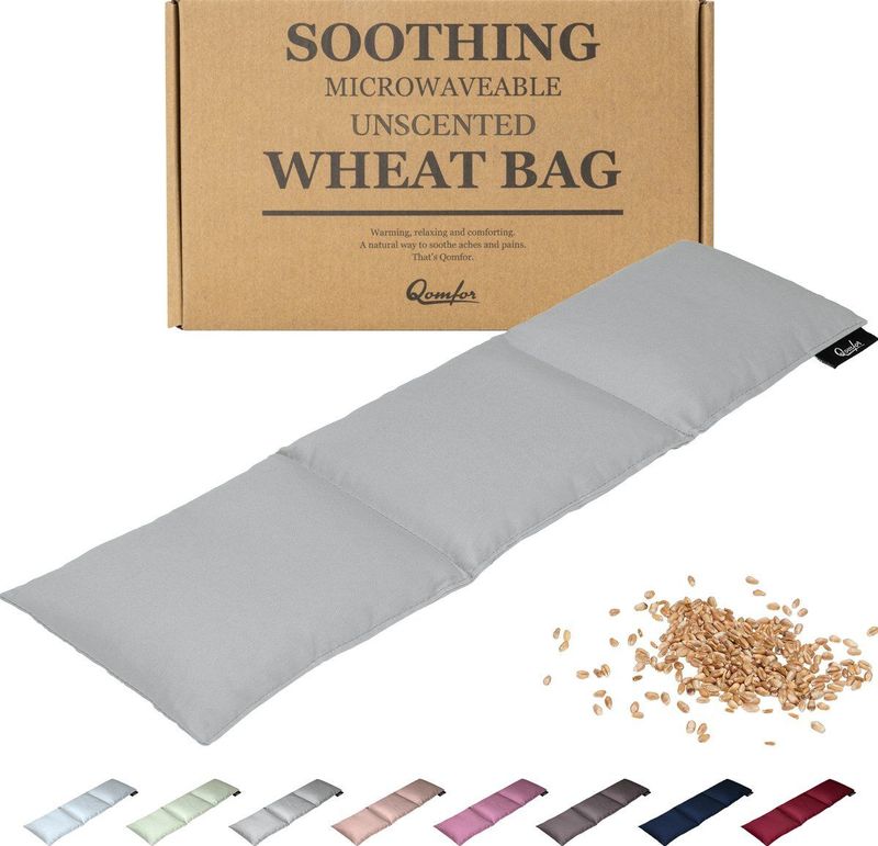 Qomfor - Pittenzak met Zachte Katoenen Hoes - Langwerpig 46 x 12 cm - Geurloos - Gevuld met Tarwe - Lichtgrijs