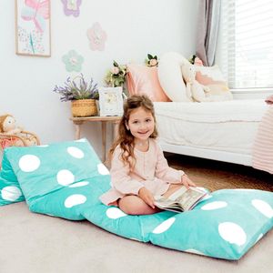 Vloerkussen Bed Lounger Cover, Gezellig Stijlvol voor Kinderen Volwassenen, Fauteuil Vloerkussen voor ultiem comfort, Peuter Dutje Mat, Alleen hoes, Aqua Polka Dot, King