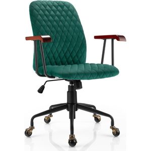Trendmix Fluwelen Vintage Bureaustoel Met Kantelbare Rugleuning - 150 kg Draagvermogen - Ergonomische Verstelbare Draaibare Thuiskantoor Stoel - Groen