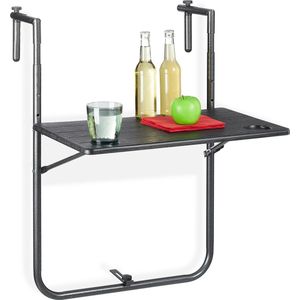 hangtafel balkon - inklapbaar - hangend - 3 hoogtes - houtlook - 59,5 x 36 cm - zwart