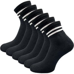 6 paar Quarter Sneakersokken - SQOTTON - Zwart-Wit Gestreept - Maat 43-46