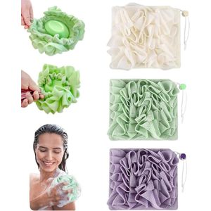 3 stuks - Loofah 2 in 1 badbal - Mesh badbal voor zeepwikkeling en exfoliatie - Badbal - Badhanddoek - Geschikt voor baden en huidverzachting - Wit, groen en paars