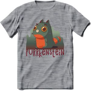 Monster van Purrkenstein T-Shirt Grappig | Dieren katten halloween Kleding Kado Heren / Dames | Animal Skateboard Cadeau shirt - Donker Grijs - Gemaleerd - L