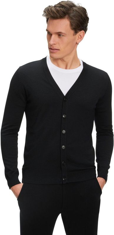 FALKE Basic New Merino Cardigan zacht elegante wol cardigan heren zwart - maat S