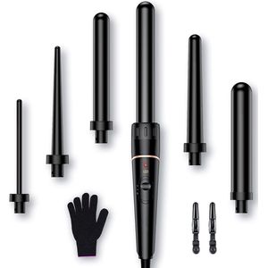 MKSS® Wafeltang Voor Dik en Dun Haar - Krultang 6 in 1 – Wave Tang Voor krullen – Krultang 5 in 1 met Handschoenen – Met Haarspelden - Zwart