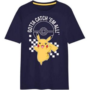 Pokemon - Pikachu - t-shirt - unisex - kinder - tiener - korte mouw - marine - maat 110/116