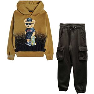 Joggingpak Kind met beer – Vest met Capuchon + Broek – Trainingspak – Maat 110/116 – Jongens – Kleur zwart, beige, camel – Fleece - Hele Jaar Draagbaar - Topkwaliteit