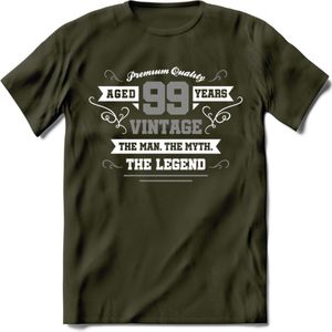99 Jaar Legend T-Shirt | Zilver - Wit | Grappig Verjaardag en Feest Cadeau | Dames - Heren - Unisex | Kleding Kado | - Leger Groen - S