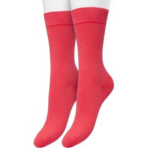 Bonnie Doon Basic Sokken Dames Roze maat 36/42 - 2 paar - Basis Katoenen Sok - Gladde Naden - Brede Boord - Uitstekend Draagcomfort - Perfecte Pasvorm - 2-pack - Multipack - Effen - Knal Roze - Watermeloen - Watermelon - OL834222.390