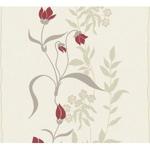 BLADEREN EN BLOEMEN BEHANG | Modern - Crème Rood Beige - A.S. Création Casual Living