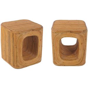 sweeek - Bijzettafel, nachtkastje met vak, in natuurlijk rotan, kubusvormig met afgeronde hoeken, b 45 x d 45 x h 50cm (set van 2)