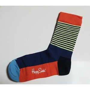 1 paar Happy Socks stripes - oranje blauw wit - 36 tot 40 - strepen en vlakken