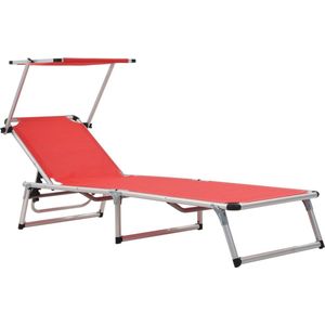 vidaXL Ligbedden Rood - Inklapbaar met Dak - Set van 2 Ligbed - Lounge Bed - Buitenmeubel - Tuinset - Balkon Meubel