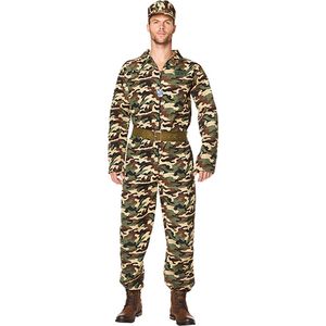 Karnival Costumes Verkleedkleding Leger kostuum voor mannen Camouflage Carnavalskleding Heren Carnaval - Polyester - Maat XL - 3-Delig Jumpsuit/Riem/Hoed