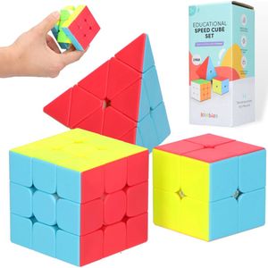 Keebies Speed Cube Set - 3x3 / 2x2 Pyraminx - Puzzel Kubus - Breinbrekers voor Volwassenen en Kinderen - Incl. Solver / Oplossen Cubes Handleiding - 3 Pack
