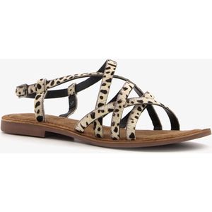 TwoDay leren dames sandalen met luipaardprint - Beige - Maat 38