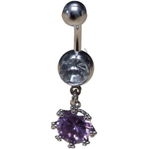 Zilveren Paarse Zirkonia Navelpiercing