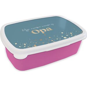 Broodtrommel Roze - Lunchbox - Brooddoos - Quotes - 'Mijn nieuwe naam is opa' - Spreuken - 18x12x6 cm - Kinderen - Meisje