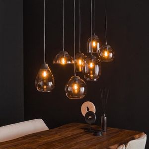 Hanglamp mix met chromed glas | 7 lichts | 90x35x150 cm | chroom | modern design | eetkamer / woonkamer | in hoogte verstelbaar | sfeervolle verlichting