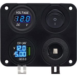 ProRide 12V USB Autolader 1 Poort - Voltmeter, Schakelaar en 12V/24V Sigarettenplug - Vierkant inbouw