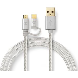 2-in-1-Kabel - USB 2.0 - USB-A Male - USB-C Male - 480 Mbps - 1.00 m - Verguld - Rond - Gevlochten - Aluminium - Cover Window Box